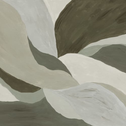 Green Abstract Painted Leaf Mural