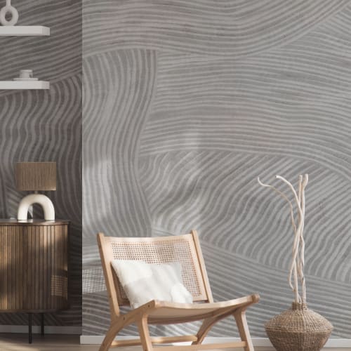 Gray Curved Flowing Shapes Mural