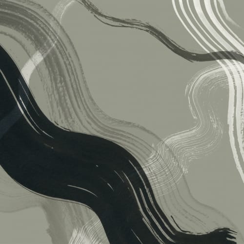 Dark Green Abstract Ink Brush Strokes Mural