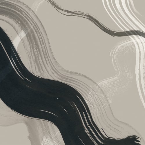 Taupe Abstract Ink Brush Strokes Mural