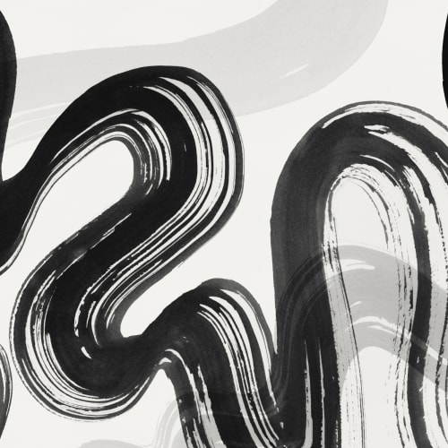 Zwarte Abstracte Swirl Penseelstreken Muurschildering