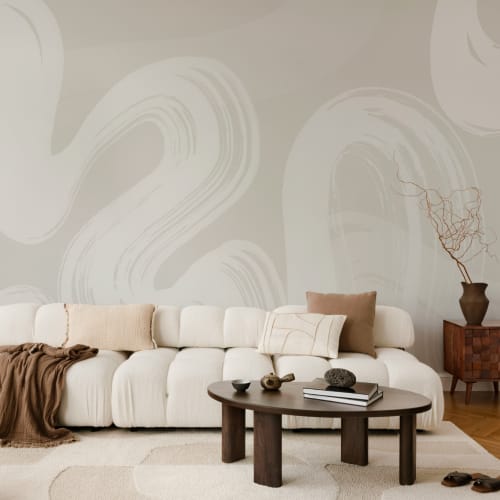 Beige Abstract Swirl Brush Strokes Mural