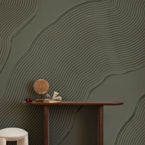 Green Sculpted Abstract Lines Mural