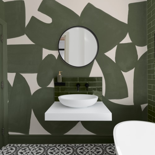 Green Abstract Hand Painted Shapes Mural