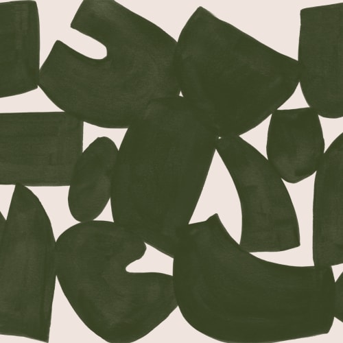 Green Abstract Hand Painted Shapes Mural