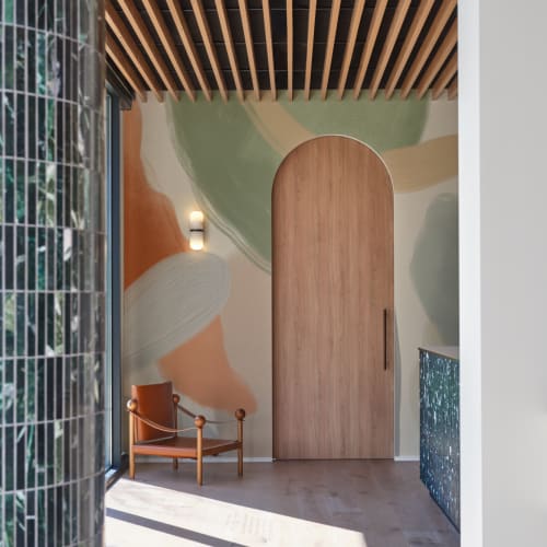 Organic Abstract Shapes Mural in Soft Neutrals