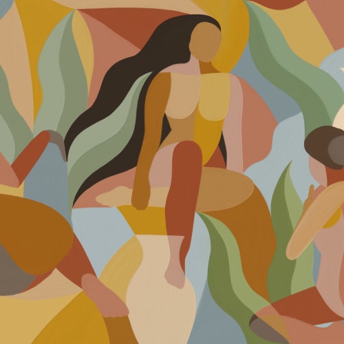 Carta da parati dipinta a mano di forma femminile in stile cubista