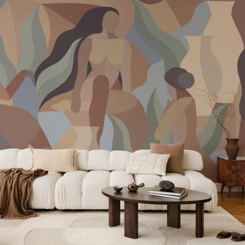 Hand Painted Warm Earth Toned Female Form Mural