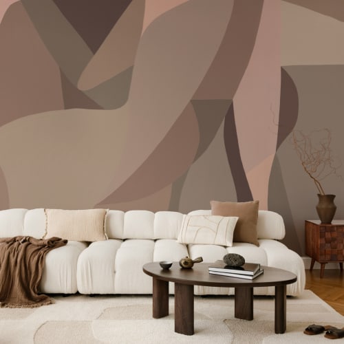 Female Form Abstract Shapes Mural in Earthy Browns