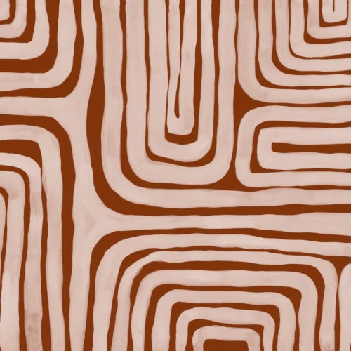 Hand Painted Maze Geometric Mural in Terracotta