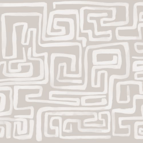 Hand-Painted Maze Pattern Mural in Beige
