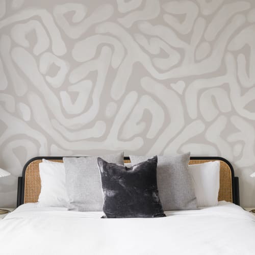 Hand-Painted Organic Flow Pattern Mural in Beige