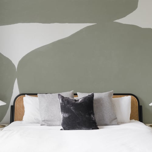 Minimal Abstract Shapes Wall Mural in Sage Green with Textured Plaster Effect