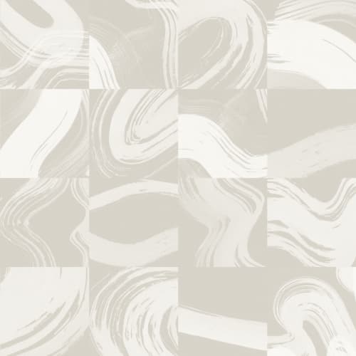 Beige Tiled Abstract Ink Shapes Mural
