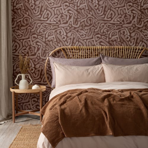 Hand-Painted Organic Maze Pattern Wallpaper in Terracotta