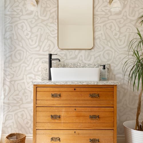 Hand-Painted Organic Maze Wallpaper in Beige
