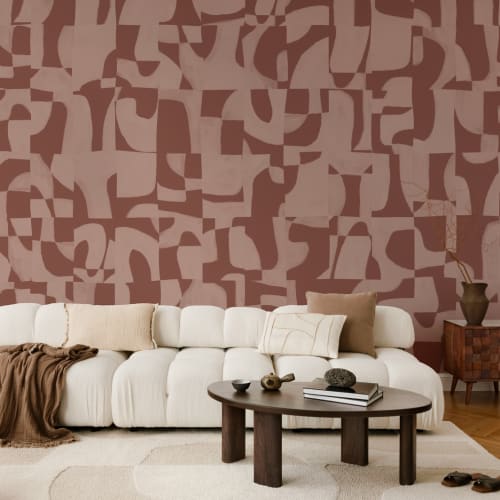 Abstract Geometric Pattern Wall Mural in Warm Terracotta