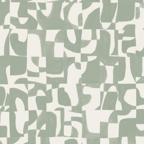 Modern Sage Abstract Wall Mural with Hand-Cut Shapes and Textured Effect
