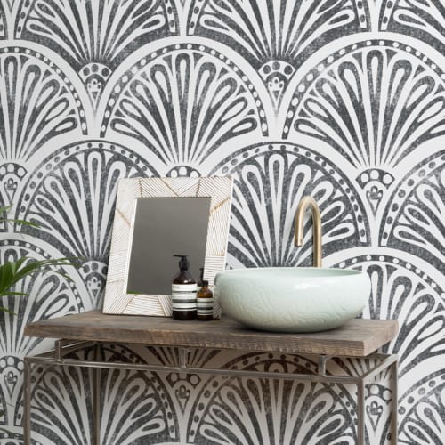 Black Art Deco Fan Pattern Wallpaper Mural