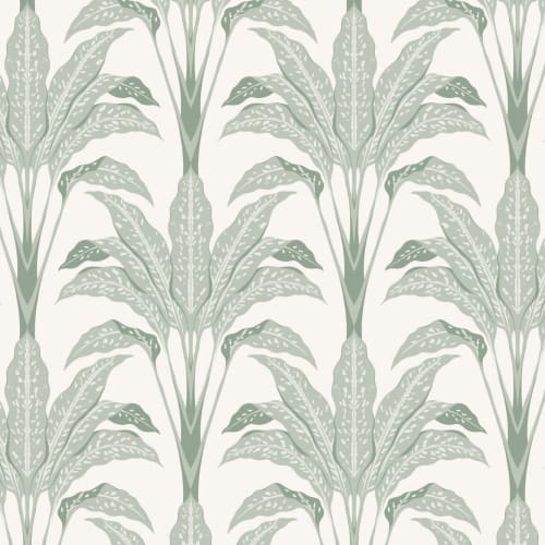 Cream Art Deco Large Tropical Leaves Wallpaper Mural