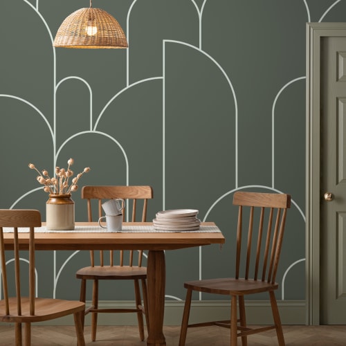 Dark Green Art Deco Arch Outlines Wallpaper Mural