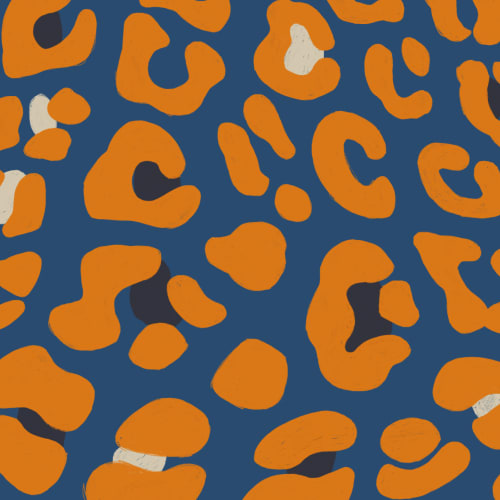 Orange & Blue Leopard Animal Print Wallpaper Mural