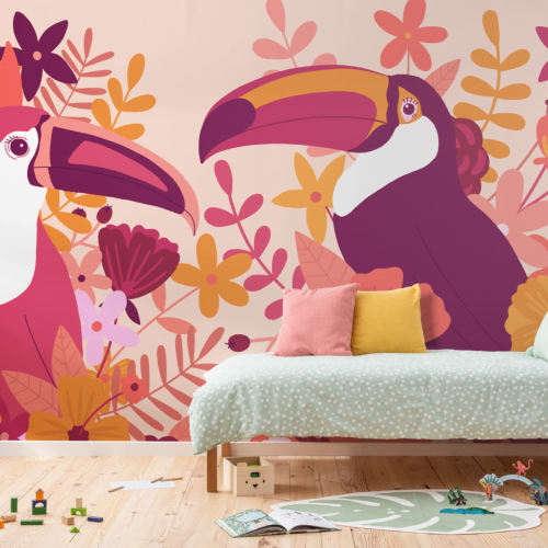Rosa illustrerad Toucan Bird fototapet