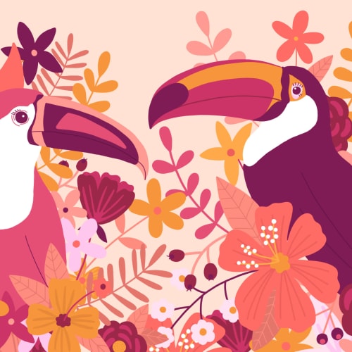 Rosa illustrerad Toucan Bird fototapet