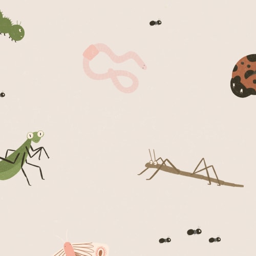 Kids Cute Bugs and Insects Repeat Pattern Wallpaper