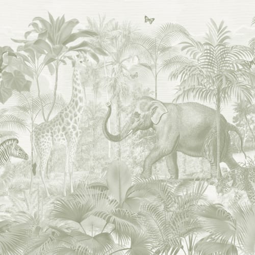 Groene Aziatische Jungle Dieren Aquarel Muurschildering