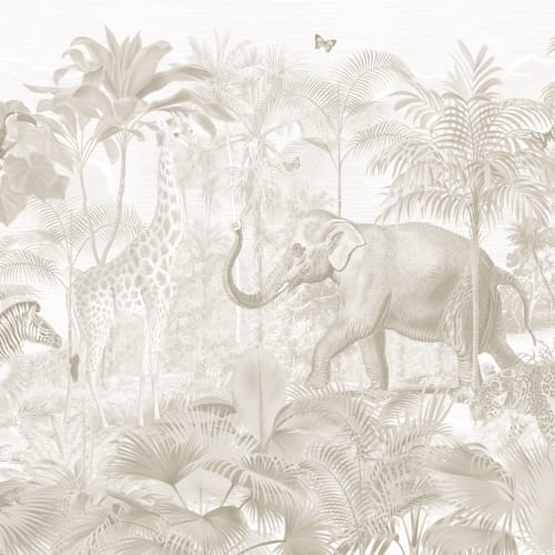 Neutral Asian Jungle Animals Watercolor Mural