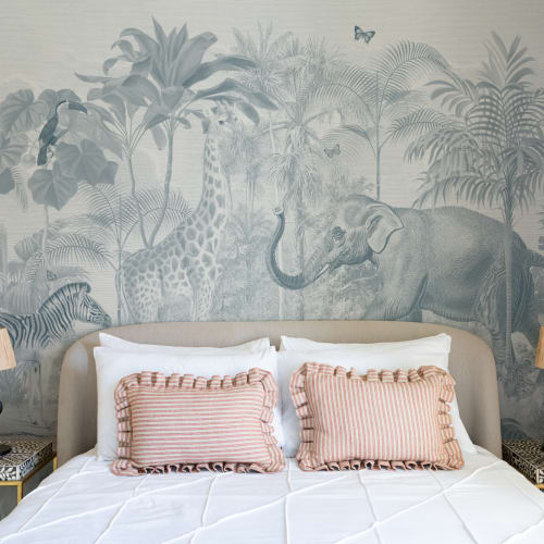 Blue Asian Jungle Animals Watercolor Mural
