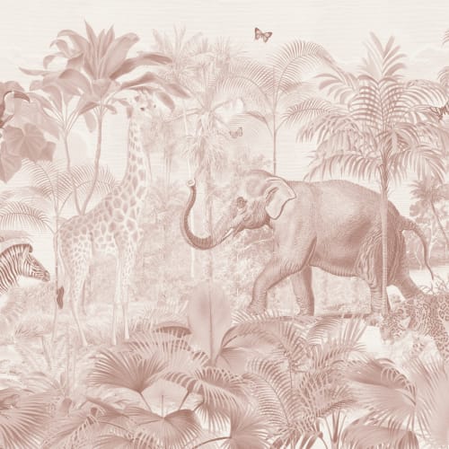 Pink Asian Jungle Animals Watercolor Mural
