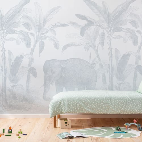 Blue Vintage Explorer Elephant Wallpaper Mural