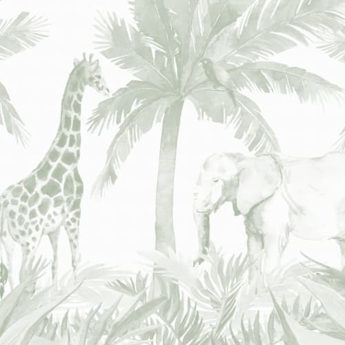 Papier peint panoramique de la chambre d'enfant Jungle aquarelle verte
