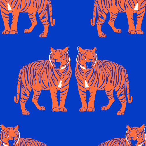 Blue Big Cat Tiger Roar Repeat Pattern Wallpaper