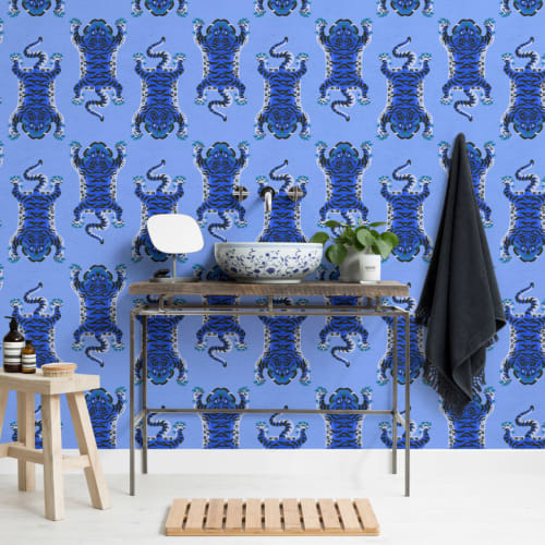 Blauw Tibetaans Tijger Patroon Behang