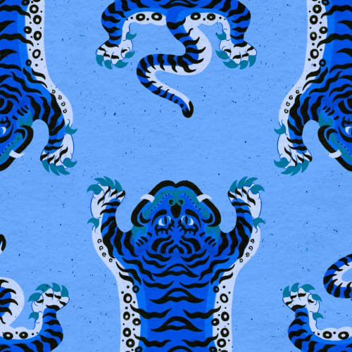 Blauw Tibetaans Tijger Patroon Behang