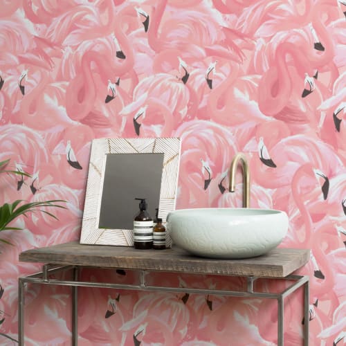 Pink Flamingo Bird Pattern Wallpaper Mural