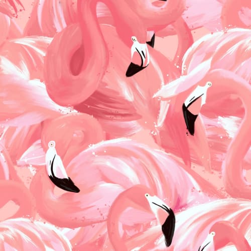 Pink Flamingo Bird Pattern Wallpaper Mural