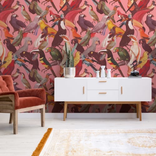 Colorful Tropical Bird Pattern Wallpaper Mural