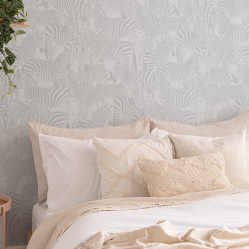 Grey Zebra Animal Modern Repeat Pattern Wallpaper