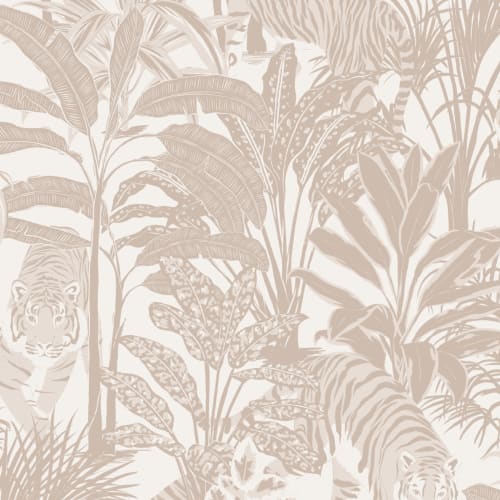 Beige Tropical Tiger Jungle Repeat Pattern Wallpaper