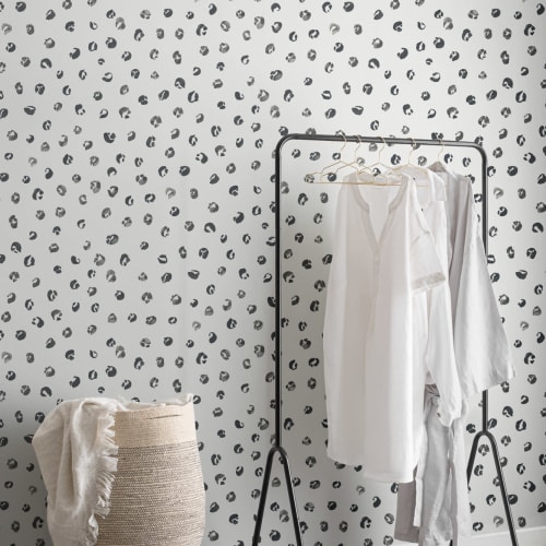 Papel Pintado Blanco y Negro con Motivo de Manchas de Leopardo