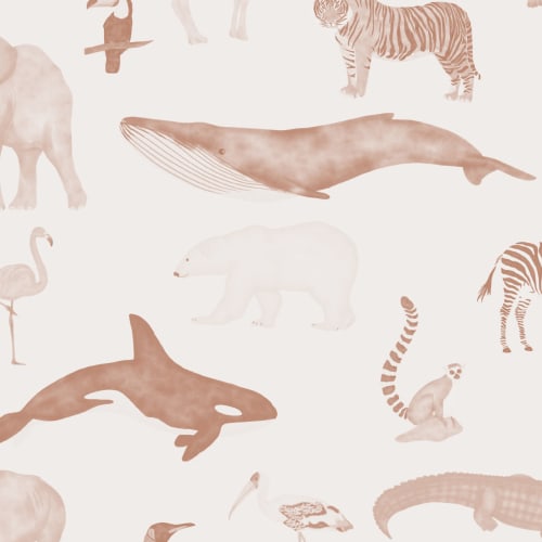 Terracotta Watercolor Animals Repeat Pattern Wallpaper