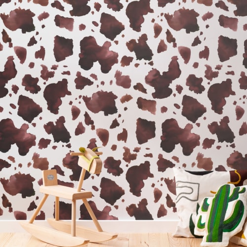Painted Brown Cow Print Repeat Pattern Wallpaper
