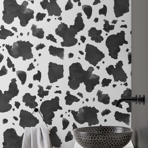 Painted Black and White Cow Print Repeat Pattern Wallpaper