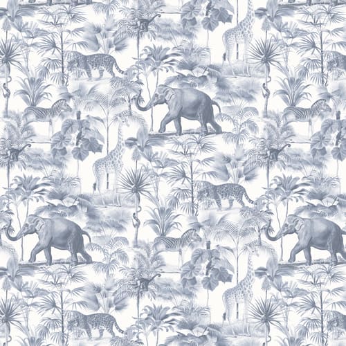 Blue Tropical Tonal Jungle Animal Wallpaper