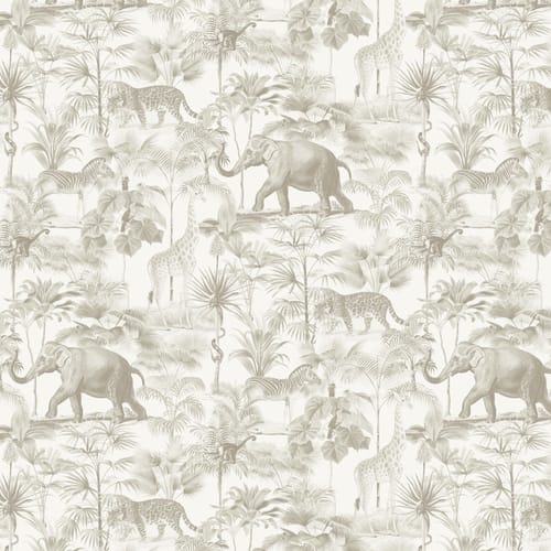 Papier peint beige Animal de la jungle ton sur ton tropical
