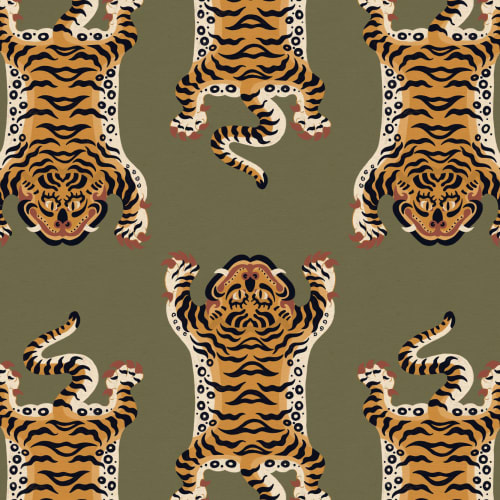 Grünes tibetisches Tigermuster Tapete